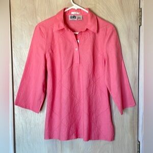 EDWARD 100% Irish Linen Coral Color 3/4 Sleeve Blouse Women’s Large